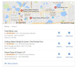 Map Pack of Law Firms in Google